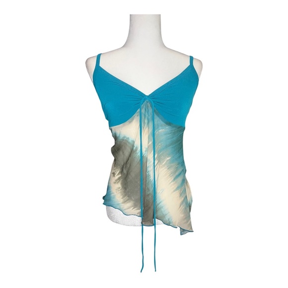 Y2K Sheer Tank with asymmetrical ruffle hem <3 Small - Picture 1 of 4